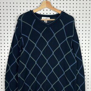 Cypress Links Blue Chunky Knit Sweater Size‎ Medium 40 Grandpa 90s Pattern Green